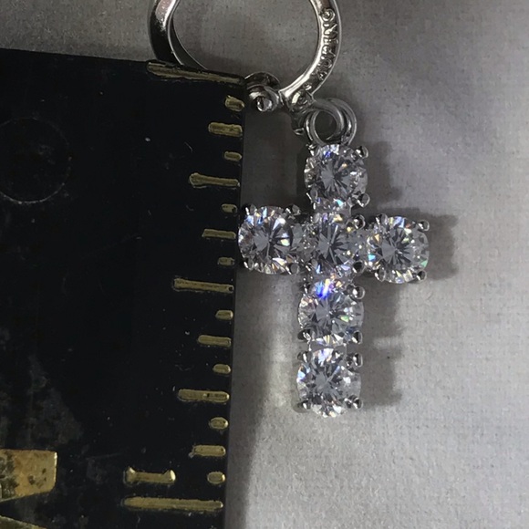 Cross Earrings Stainless Steel White Sapphires - Picture 3 of 4